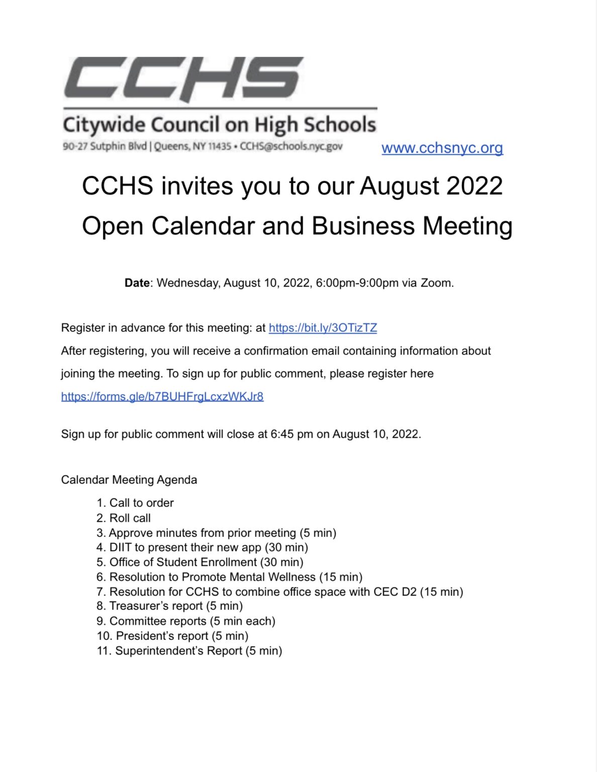 » CCHS July Calendar and Business Meeting Weds August 10 6pm