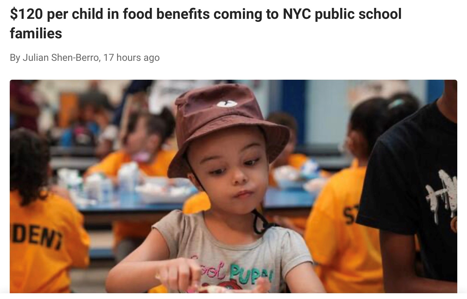 » FYI 120 per child in food benefits coming to NYC public school